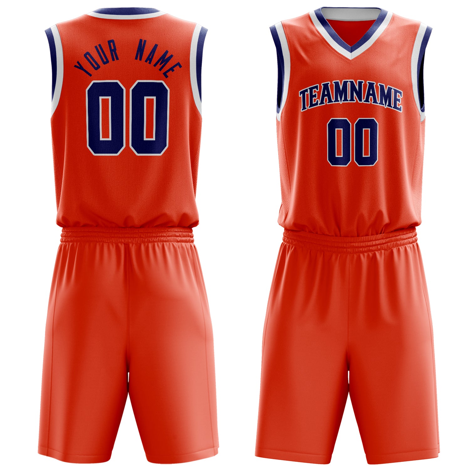 Custom Orange Navy Solid Color Basketball Set