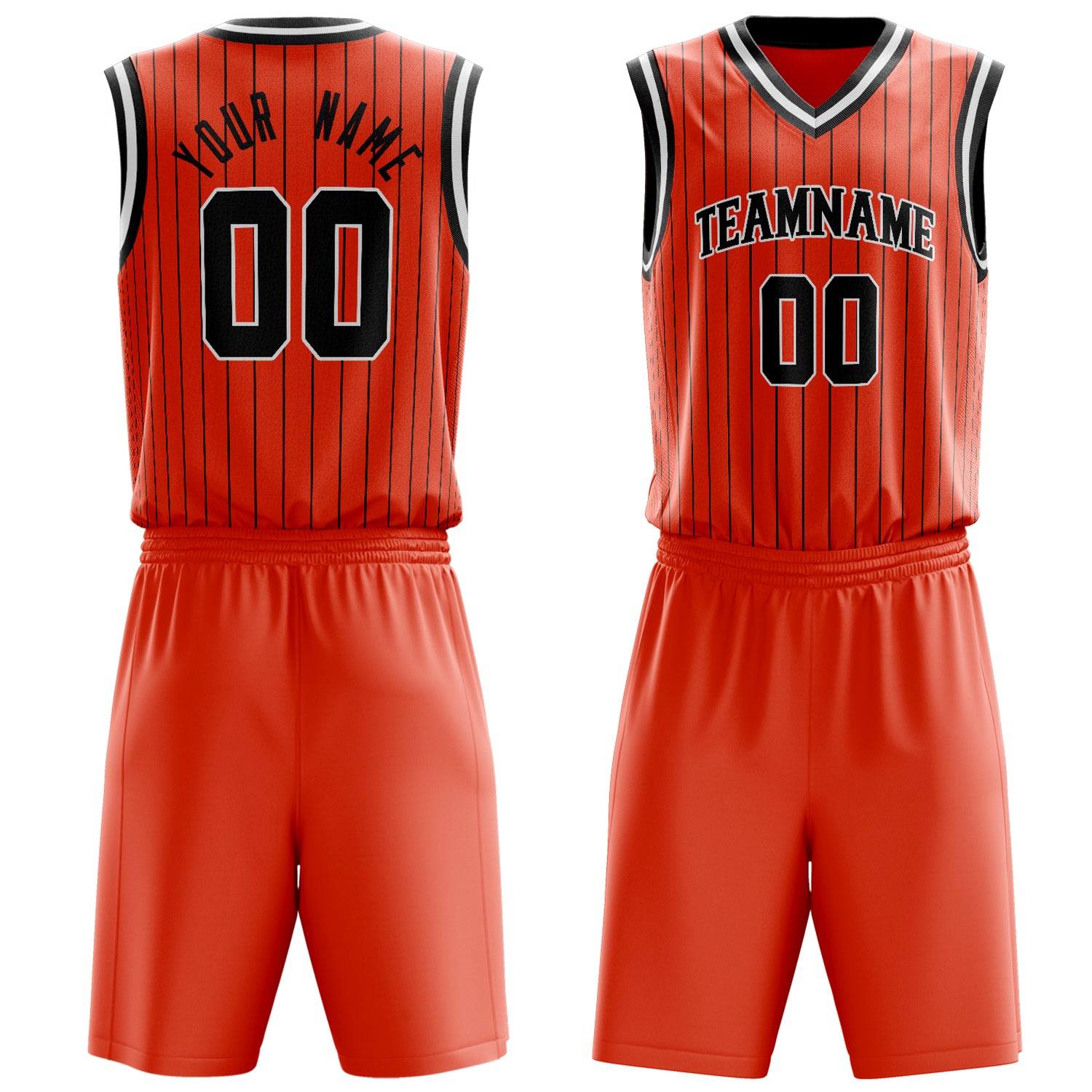 Custom Orange Black Pinstripe Basketball Set