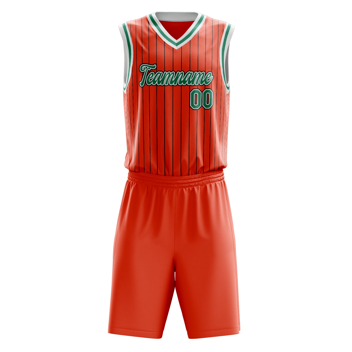 Custom Orange Kelly Green Pinstripe Basketball Set