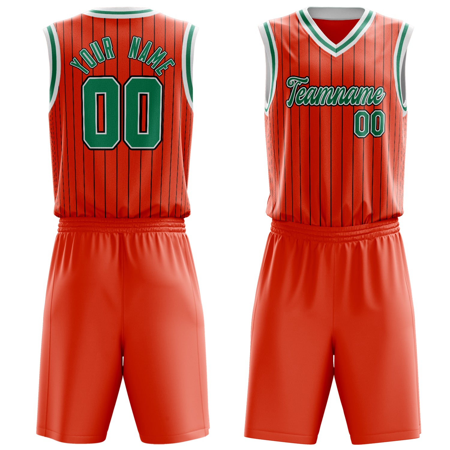 Custom Orange Kelly Green Pinstripe Basketball Set