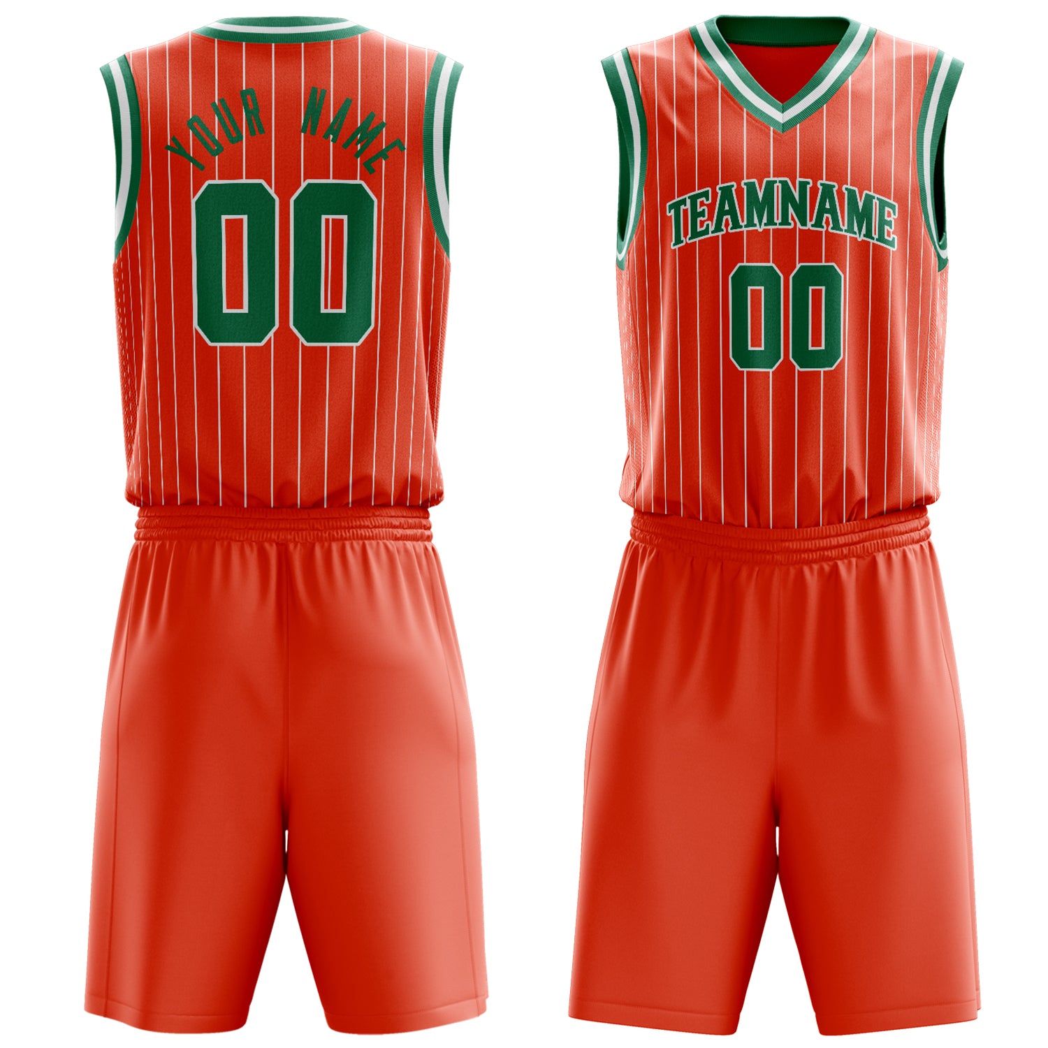 Custom Orange Kelly Green Pinstripe Basketball Set