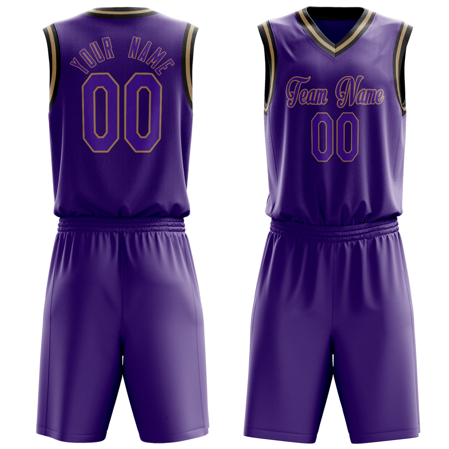 Custom Purple Old-Gold Solid Color Basketball Set