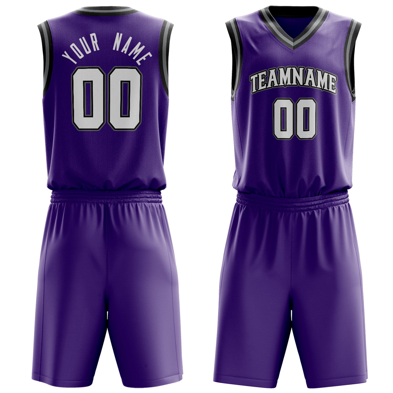 Custom Purple White Solid Color Basketball Set