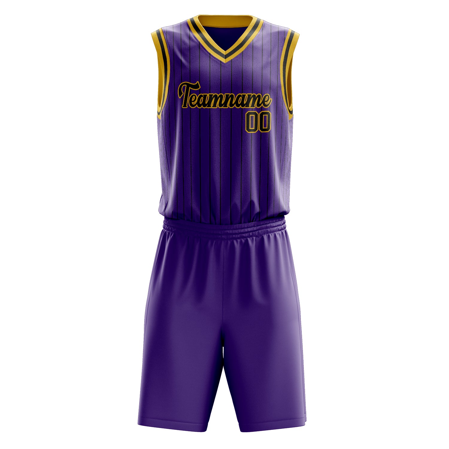 Custom Purple Gold Pinstripe Basketball Set