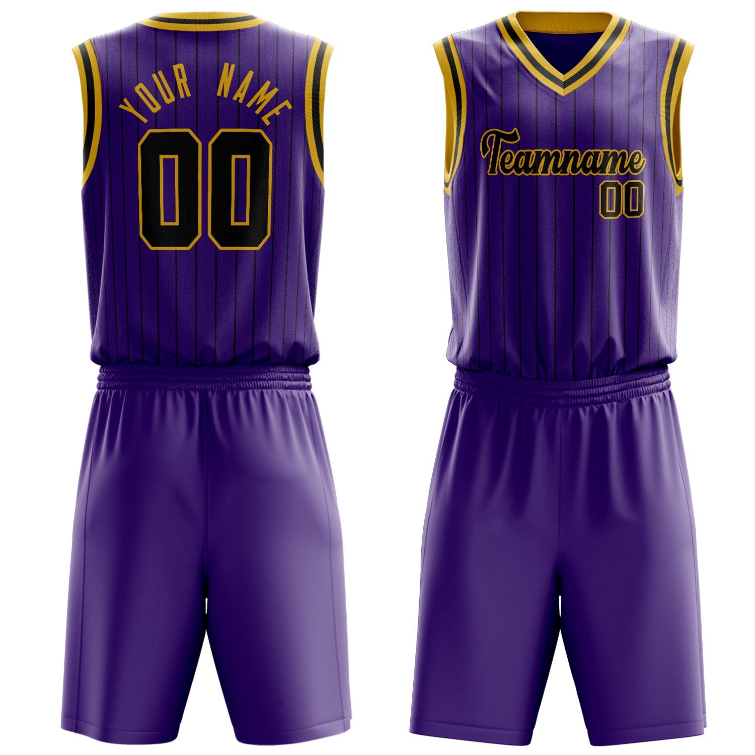 Custom Purple Gold Pinstripe Basketball Set