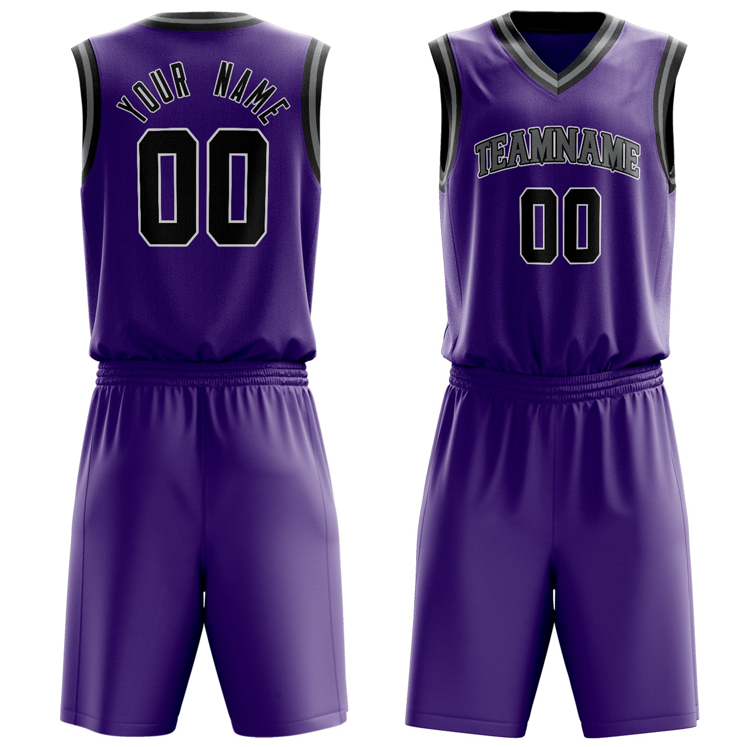 Custom Purple Black Solid Color Basketball Set
