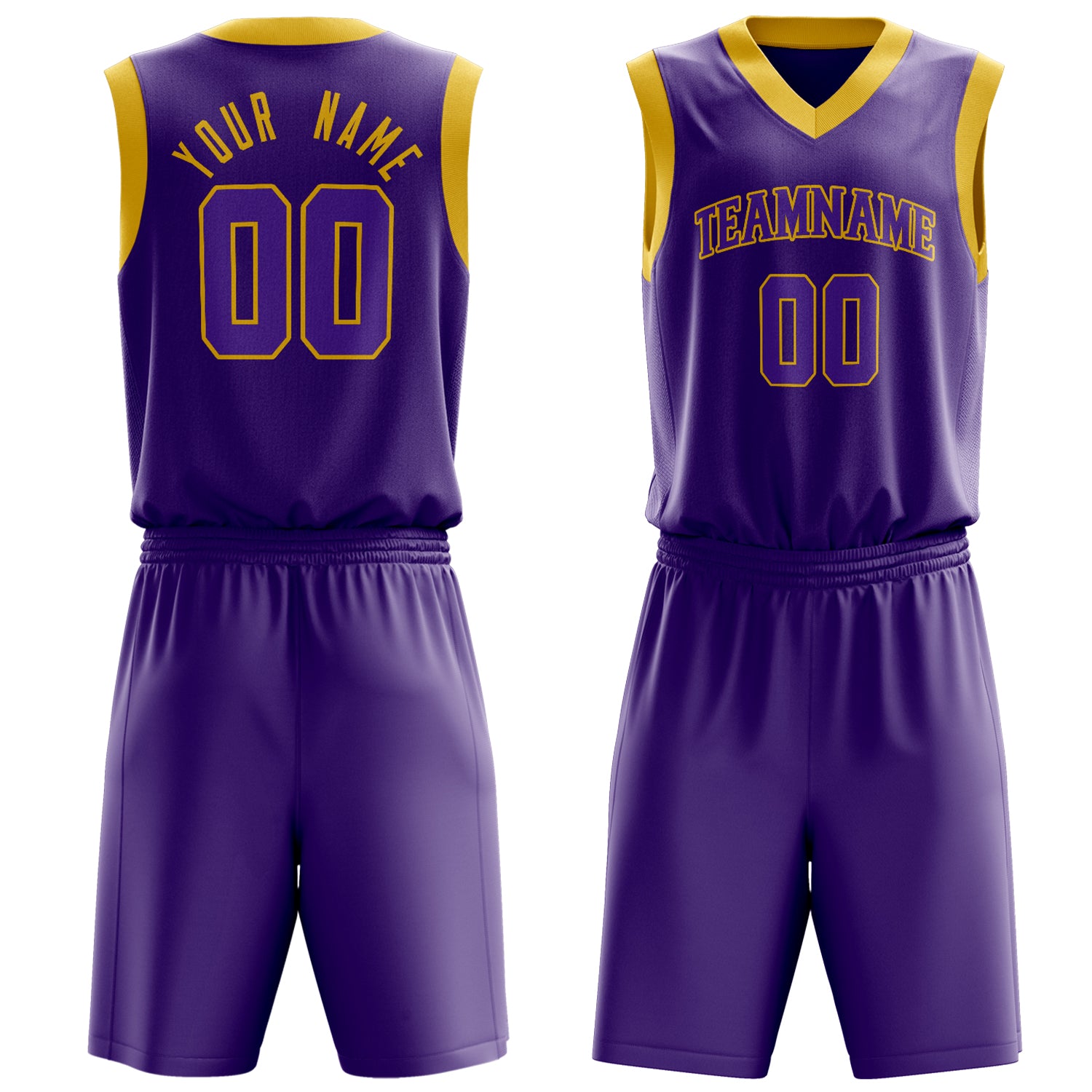 Custom Purple Gold Solid Color Basketball Set