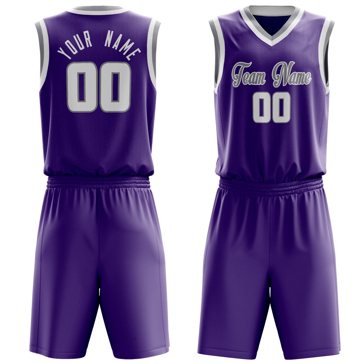 Custom Purple White Solid Color Basketball Set