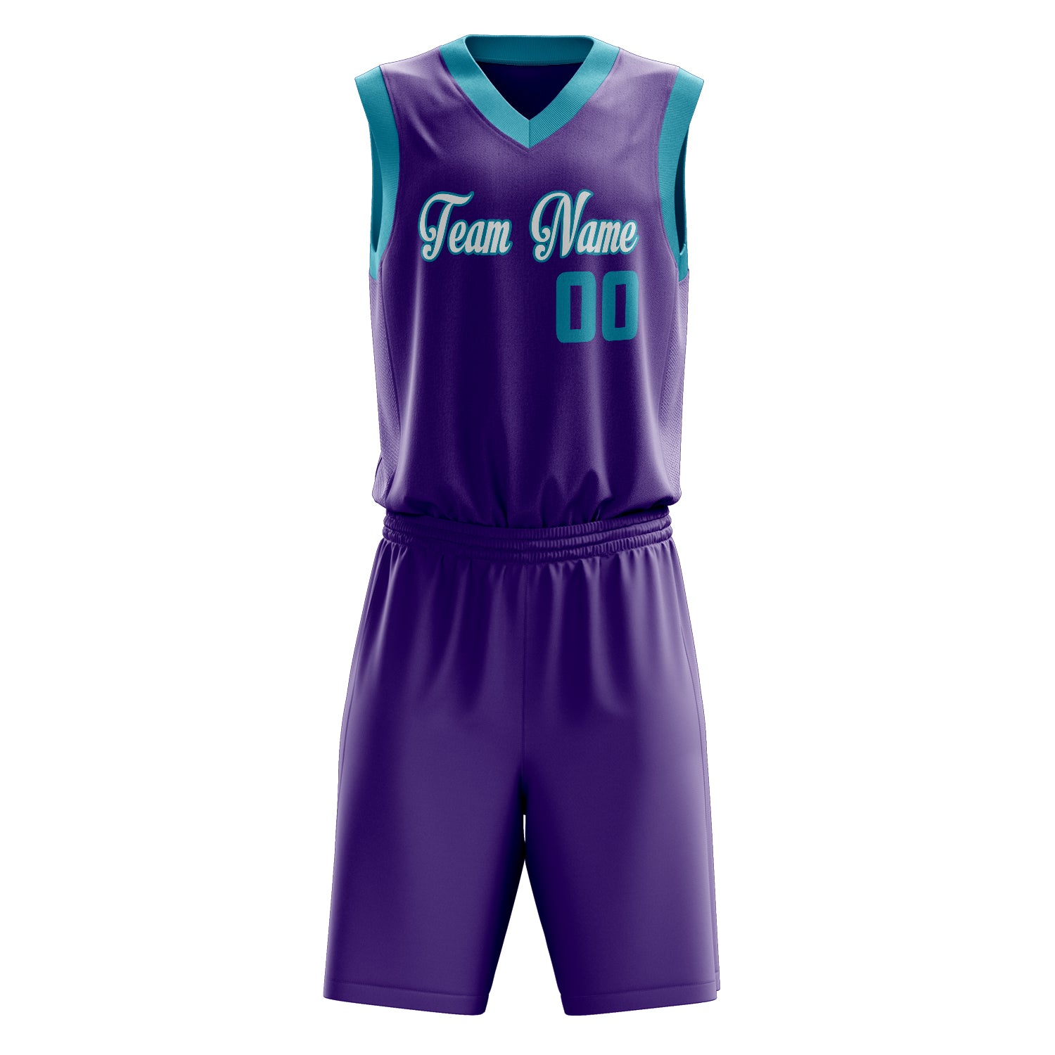Custom Purple Teal Solid Color Basketball Set