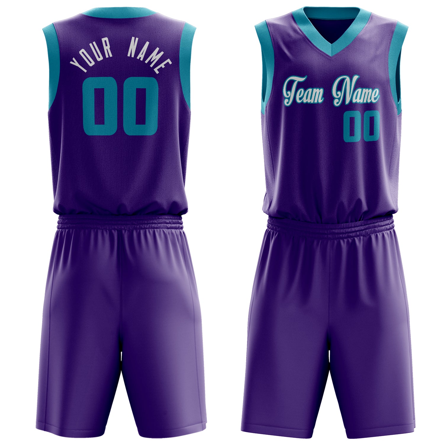 Custom Purple Teal Solid Color Basketball Set