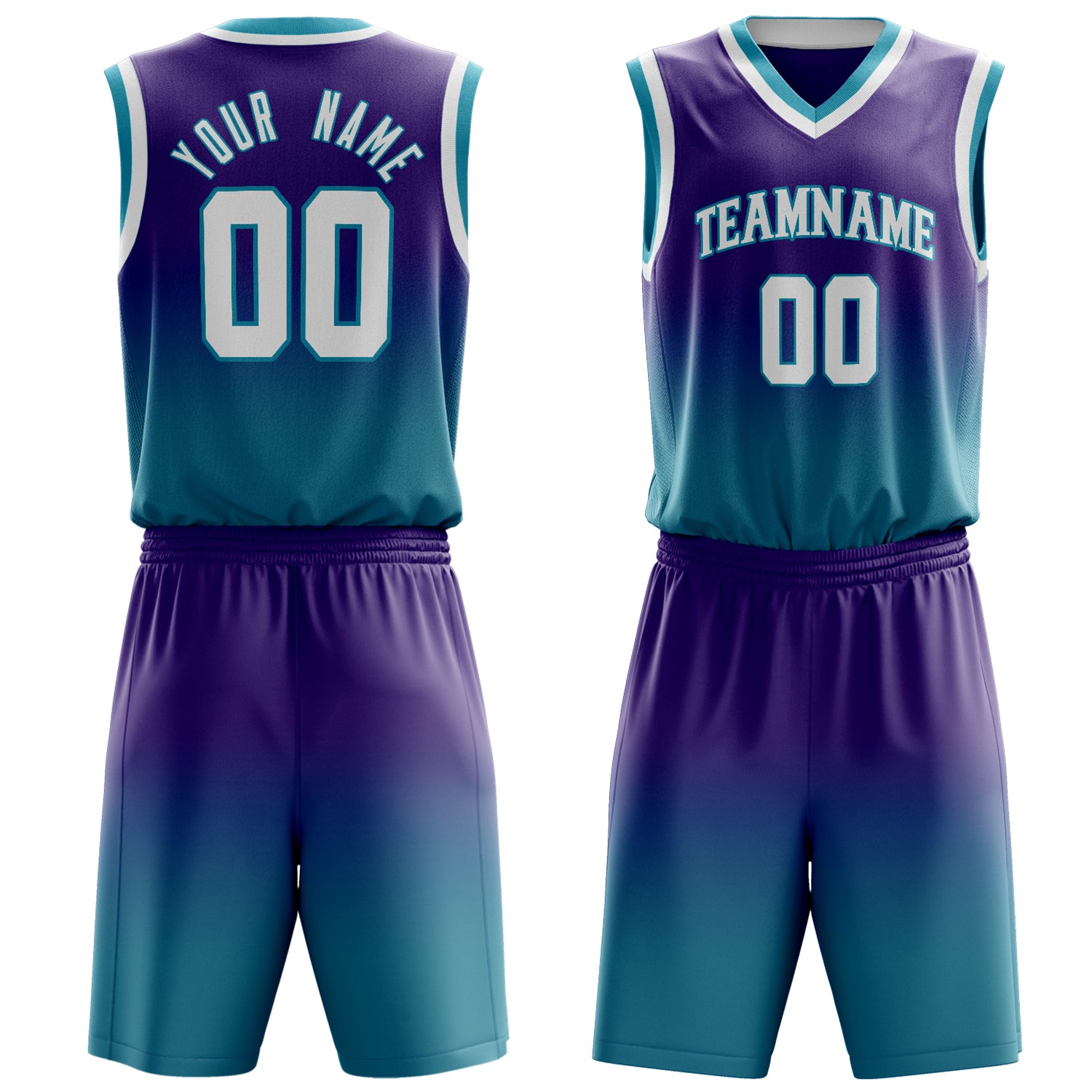 Custom Purple Teal Fade Basketball Set