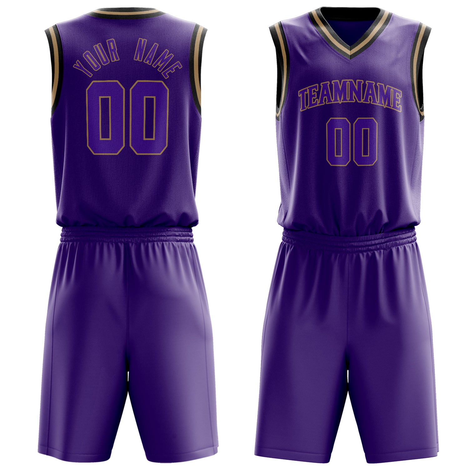 Custom Purple Old-Gold Solid Color Basketball Set