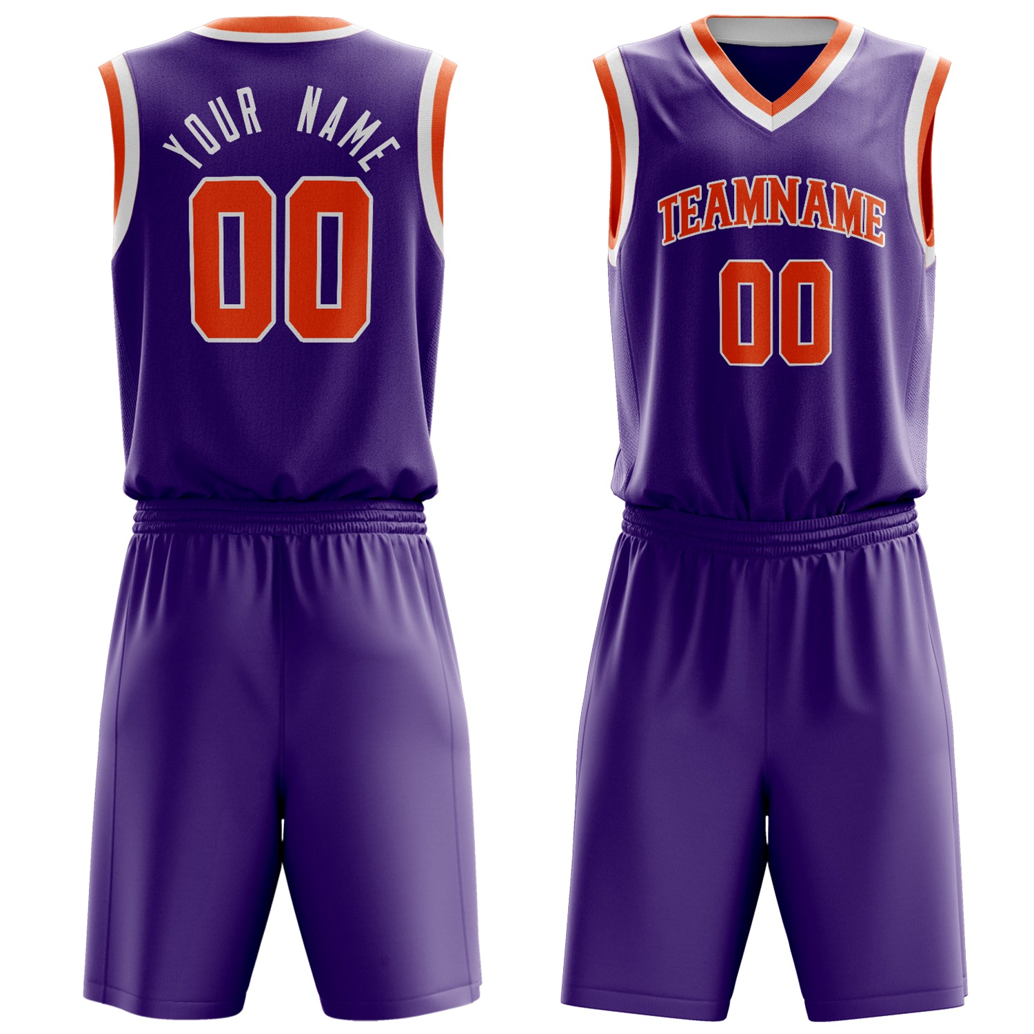 Custom Purple Orange Solid Color Basketball Set