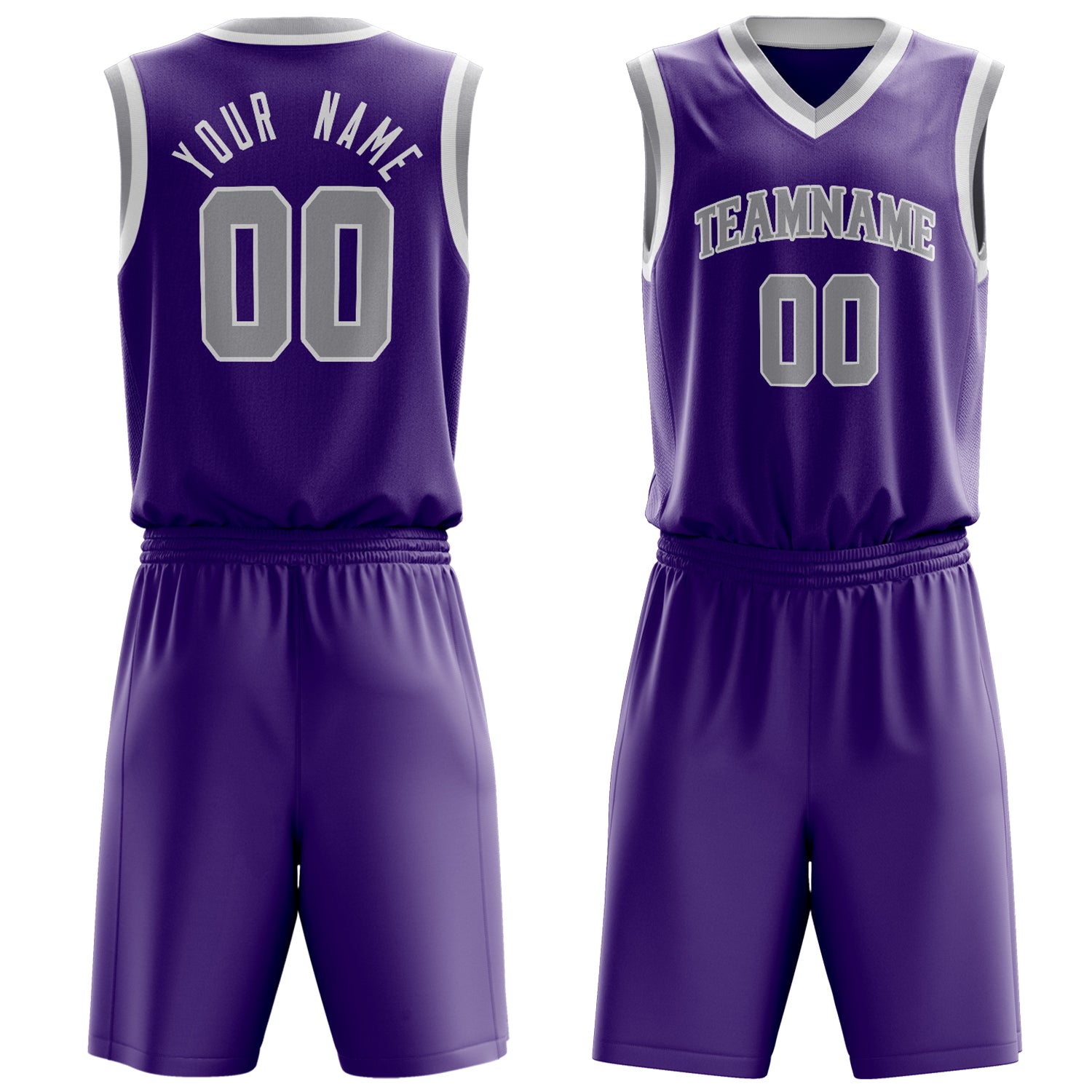 Custom Purple Gray Solid Color Basketball Set