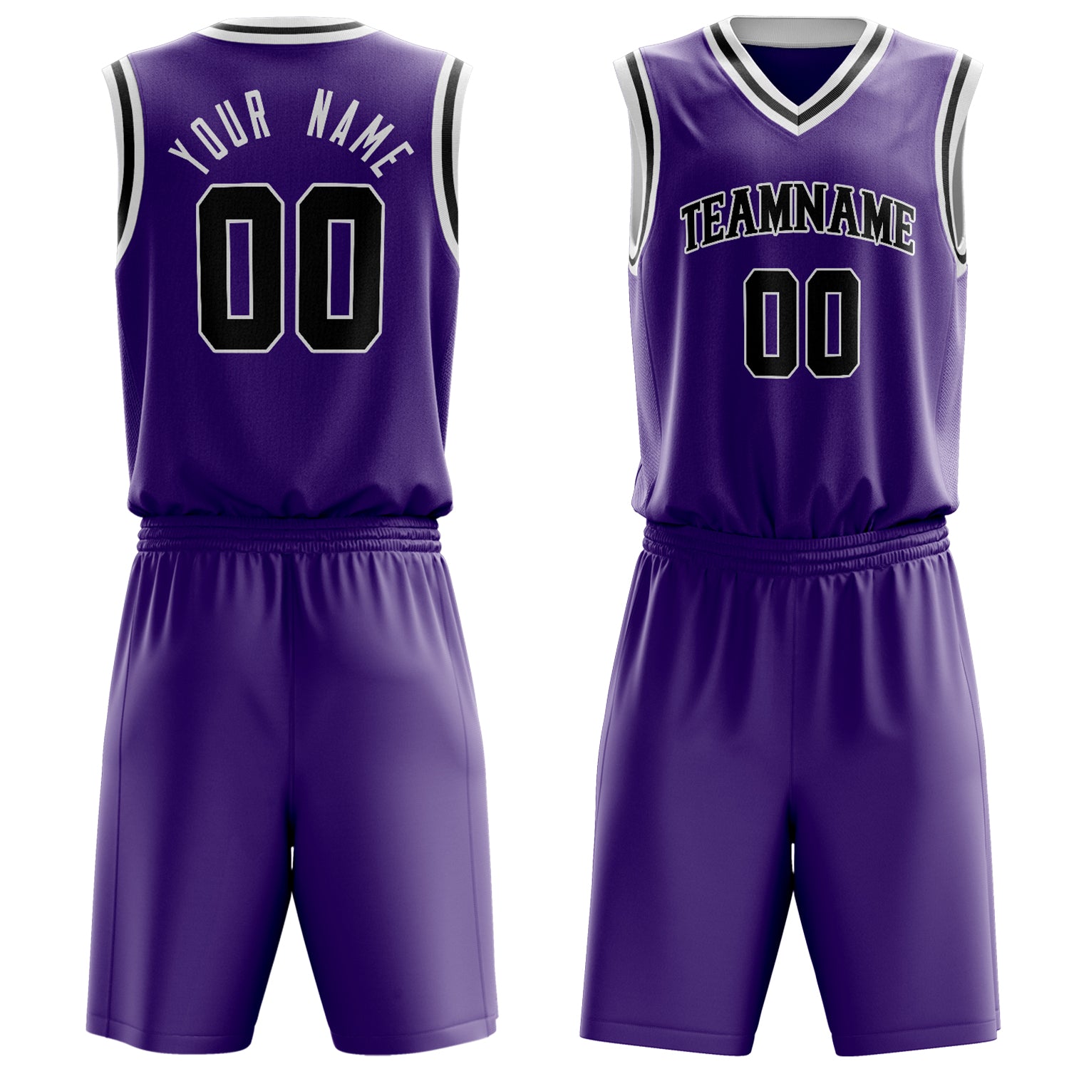 Custom Purple Black Solid Color Basketball Set