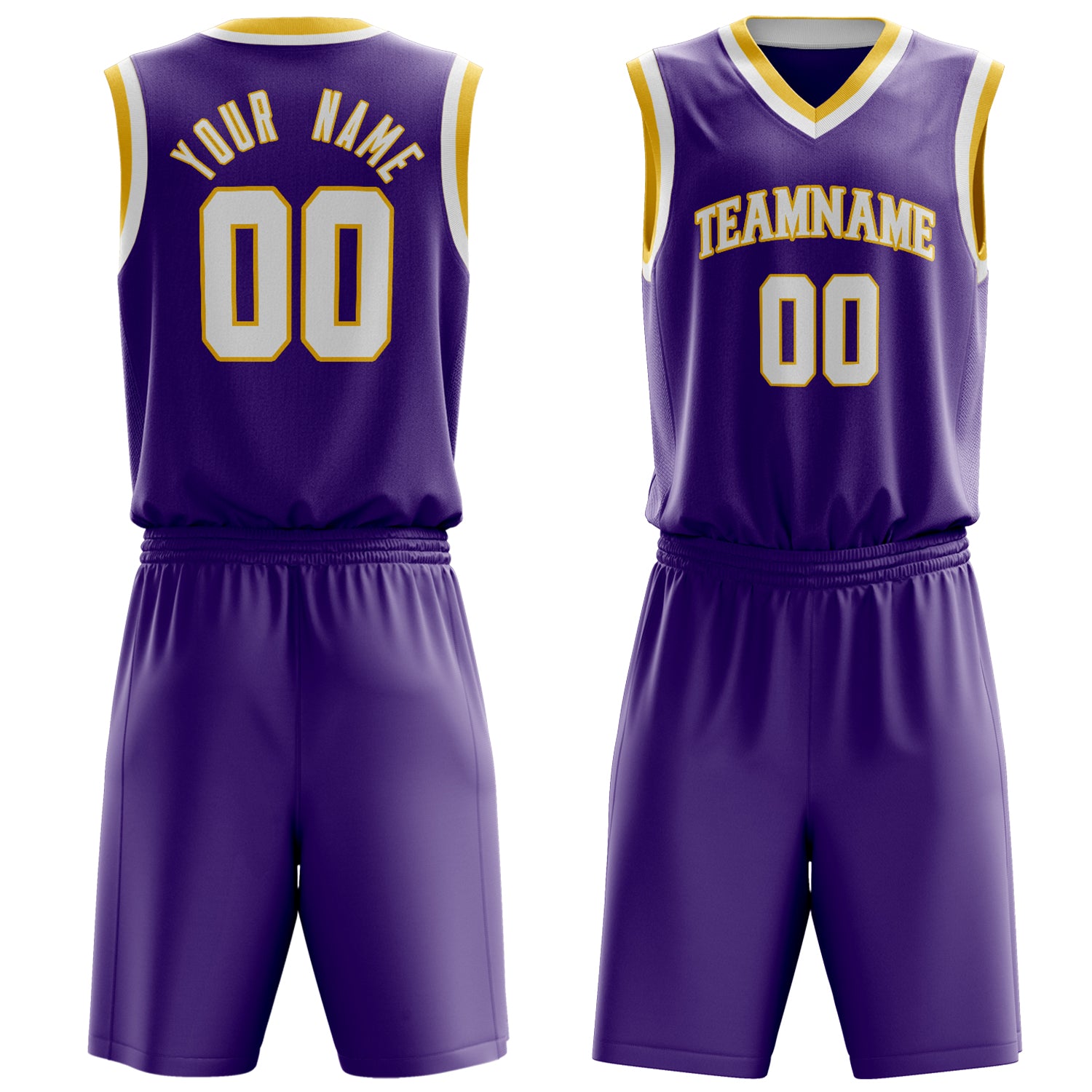 Custom Purple White Solid Color Basketball Set