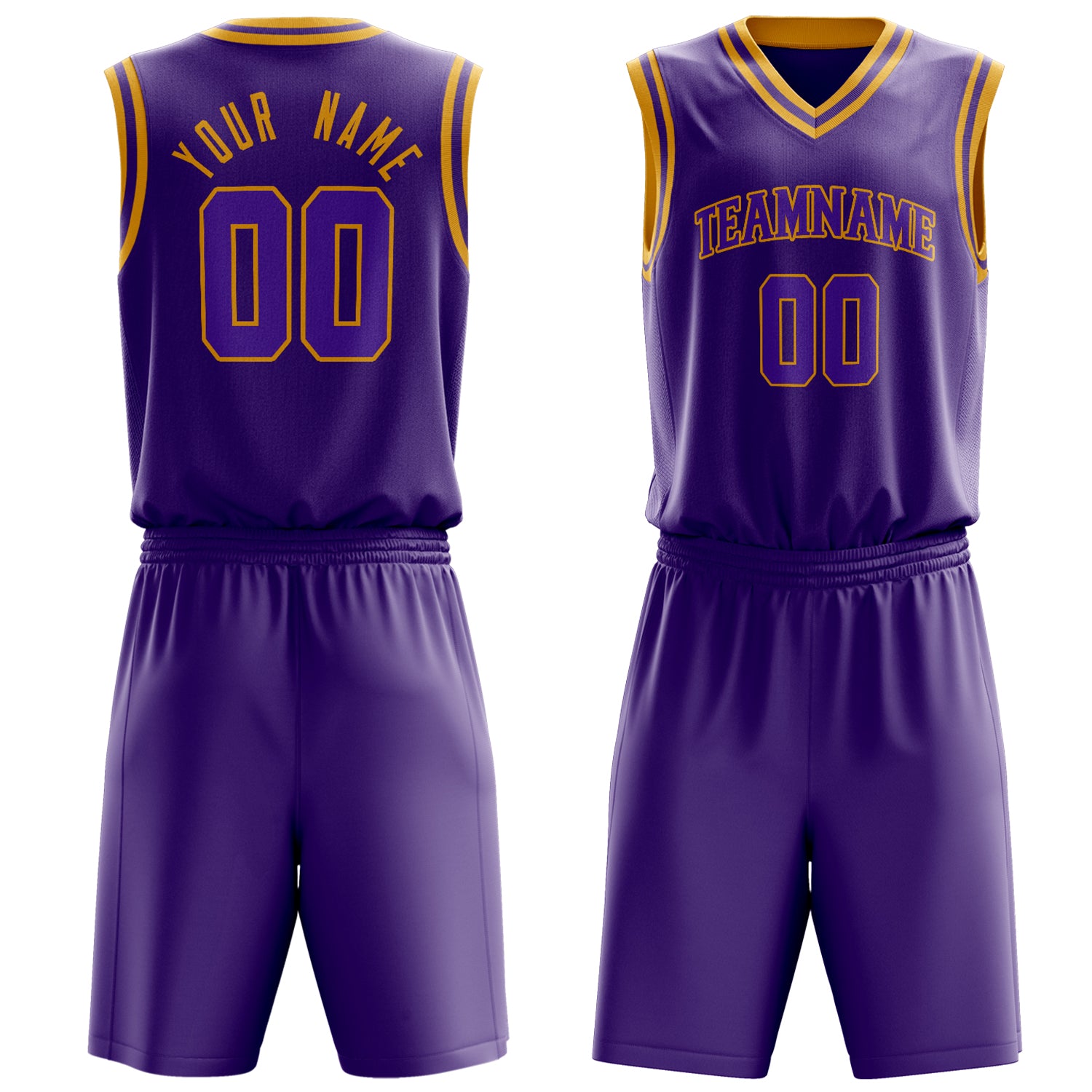 Custom Purple Gold Solid Color Basketball Set