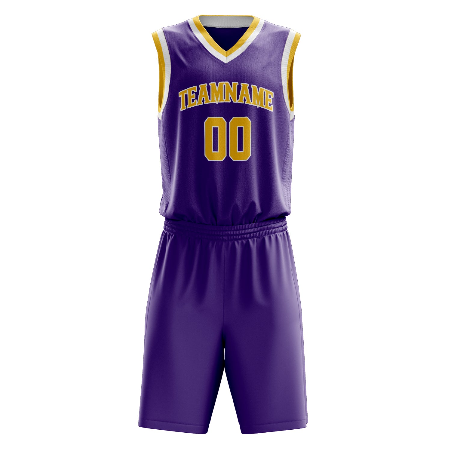 Custom Purple Yellow Solid Color Basketball Set