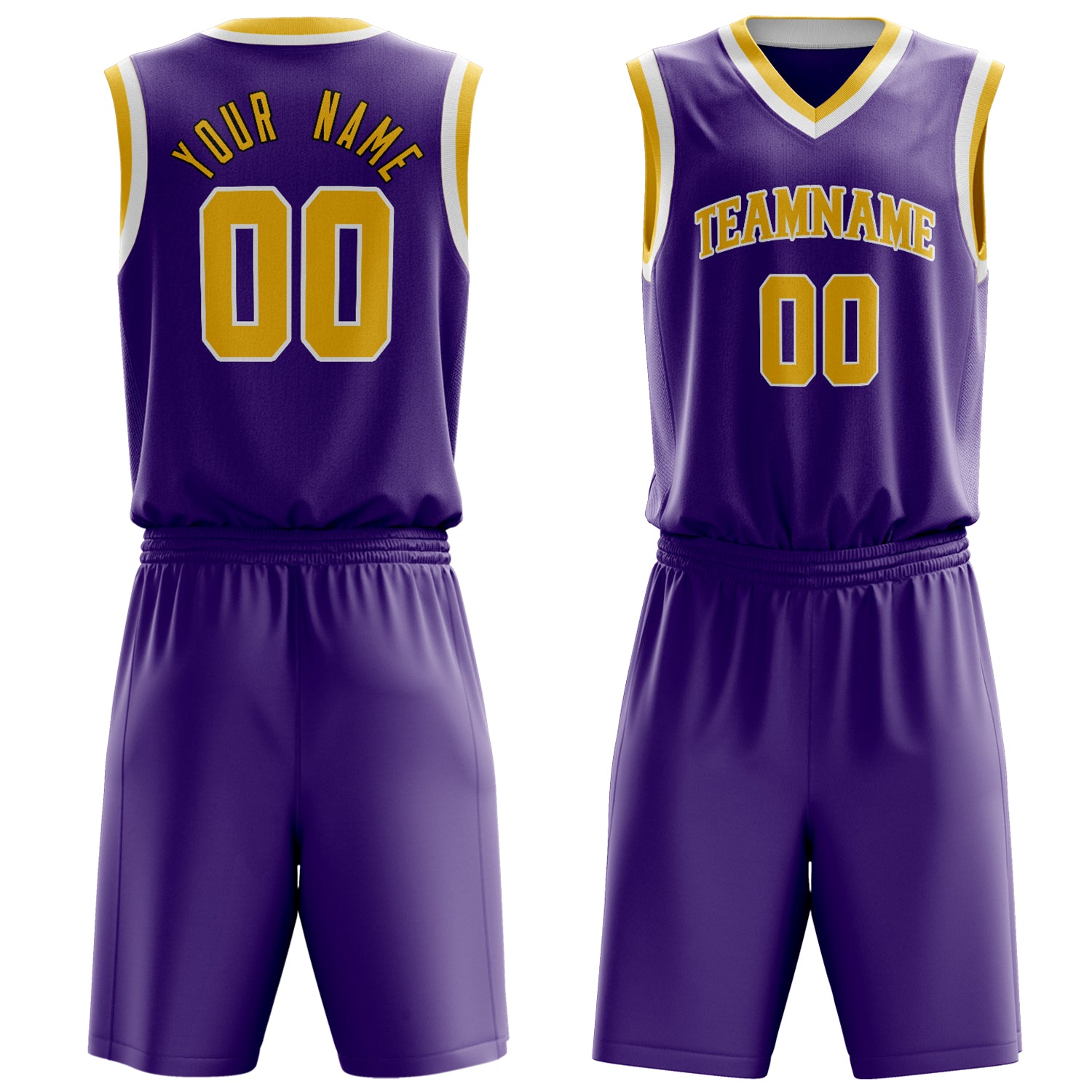 Custom Purple Yellow Solid Color Basketball Set