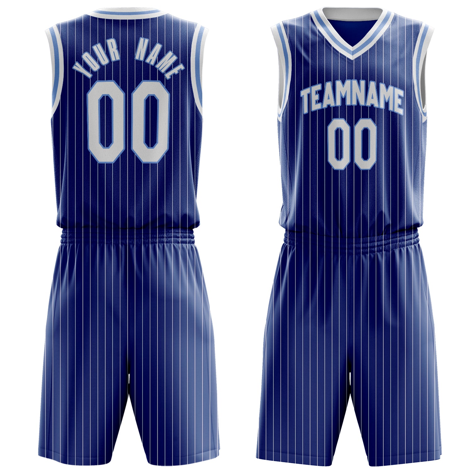 Custom Royal White Pinstripe Basketball Set