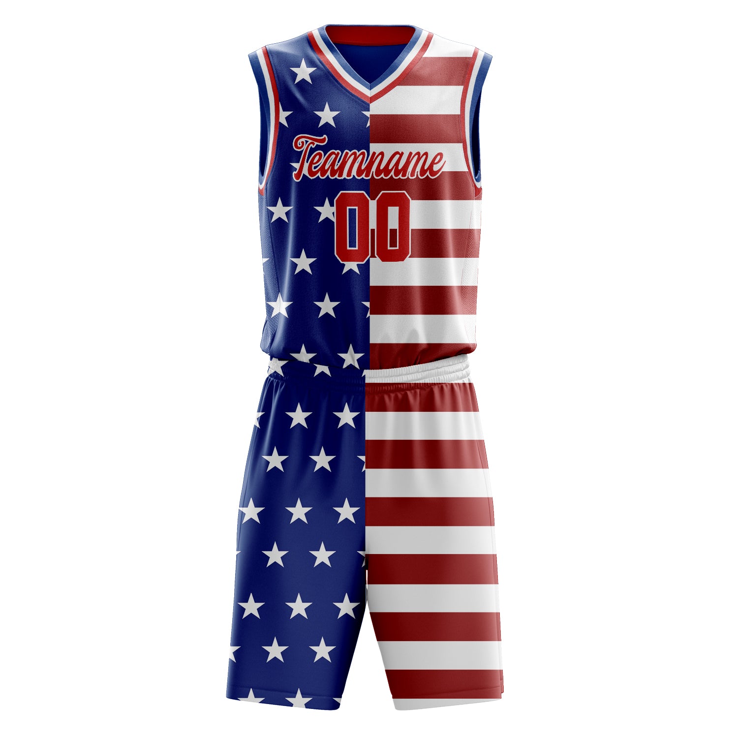 Custom Royal Red United States Flag Basketball Set