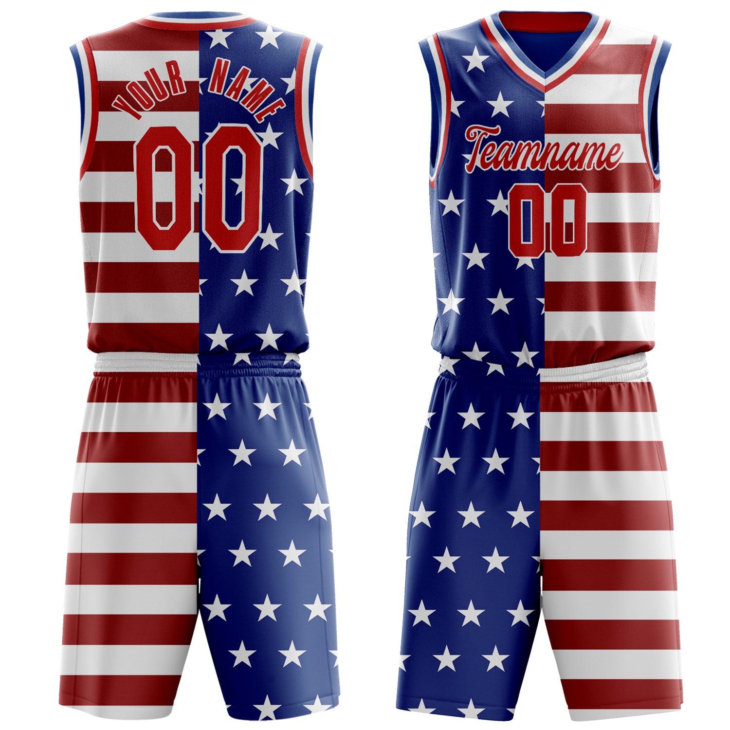 Custom Royal Red United States Flag Basketball Set