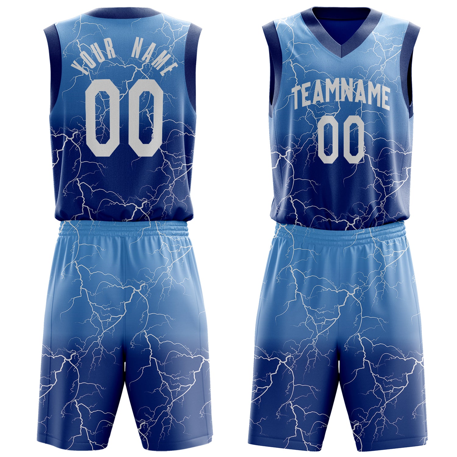 Custom Royal White Lightning Basketball Set