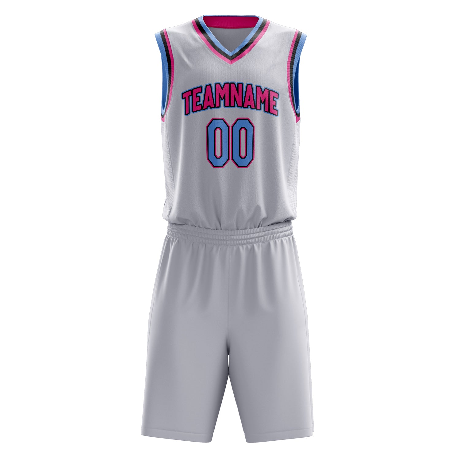 Custom White Pink Solid Color Basketball Set