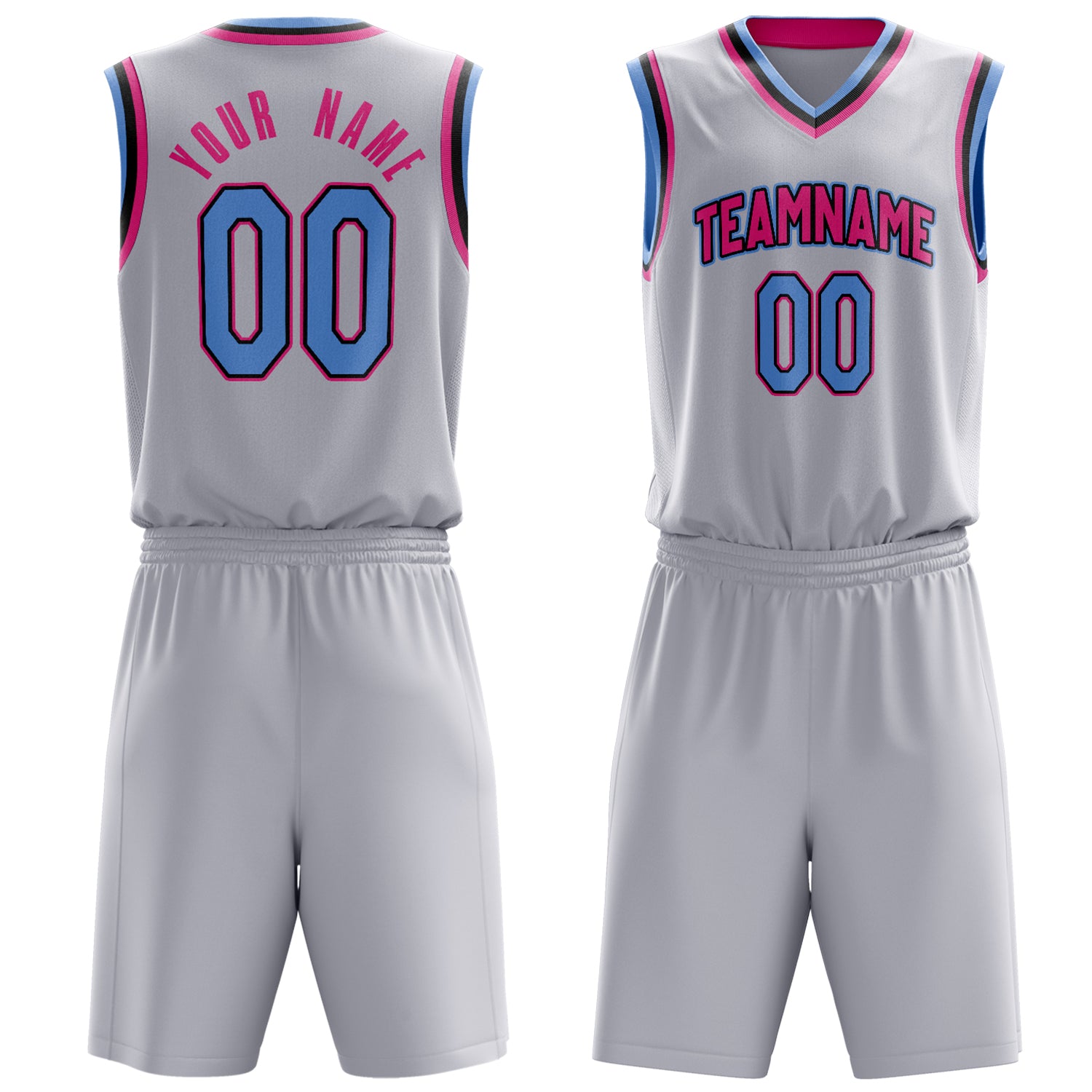 Custom White Pink Solid Color Basketball Set