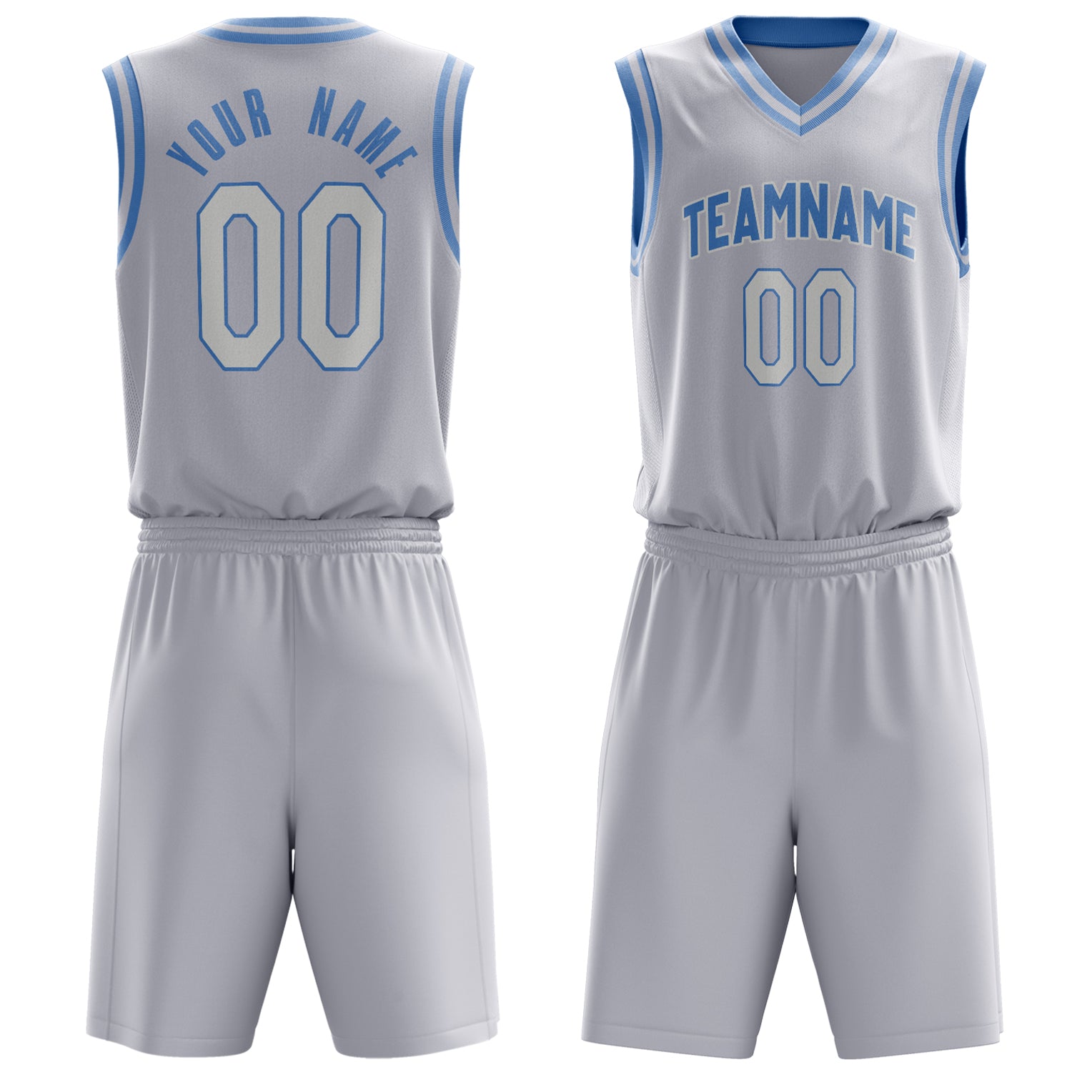 Custom White Light Blue Solid Color Basketball Set