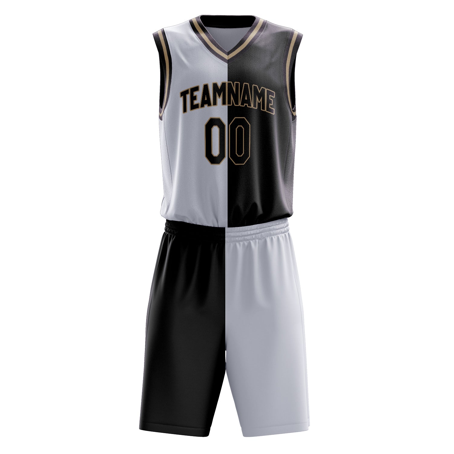 Custom White Black Split Basketball Set