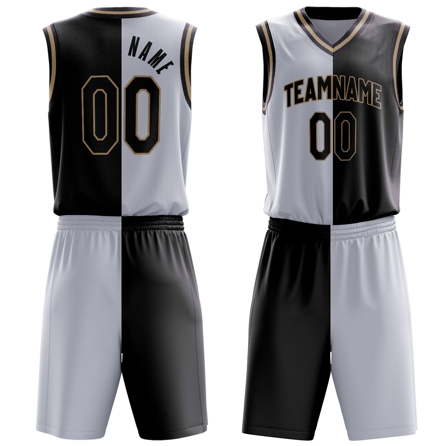 Custom White Black Split Basketball Set