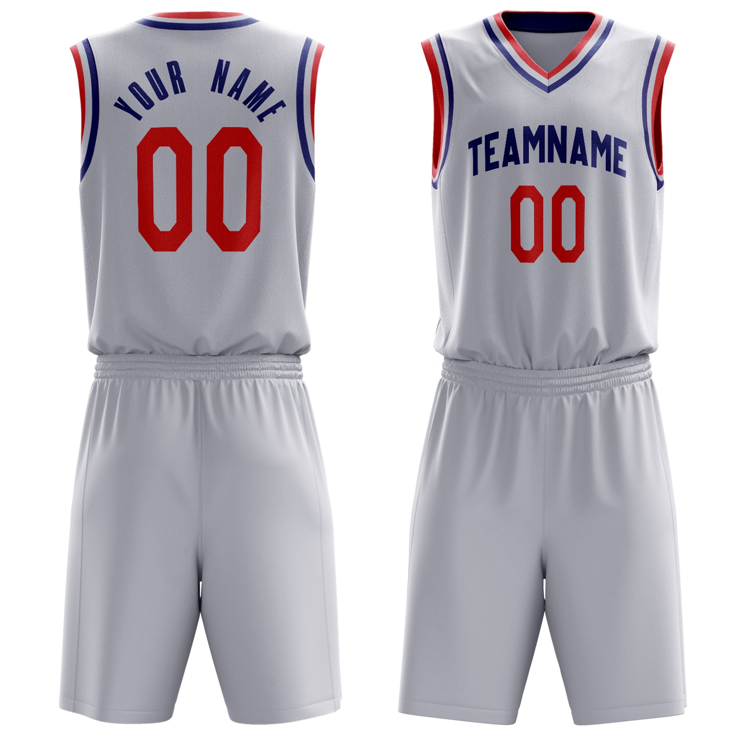 Custom White Red Solid Color Basketball Set