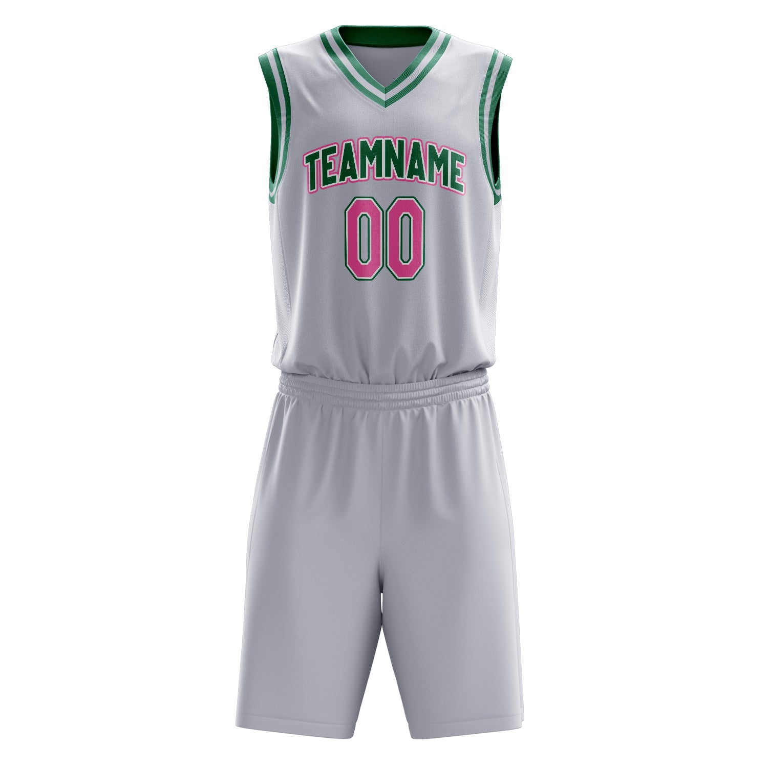 Custom White Kelly Green Solid Color Basketball Set