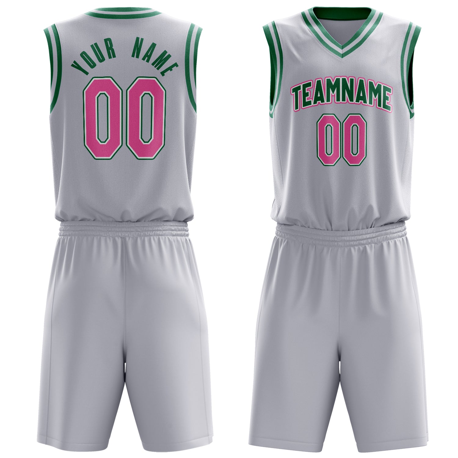 Custom White Kelly Green Solid Color Basketball Set