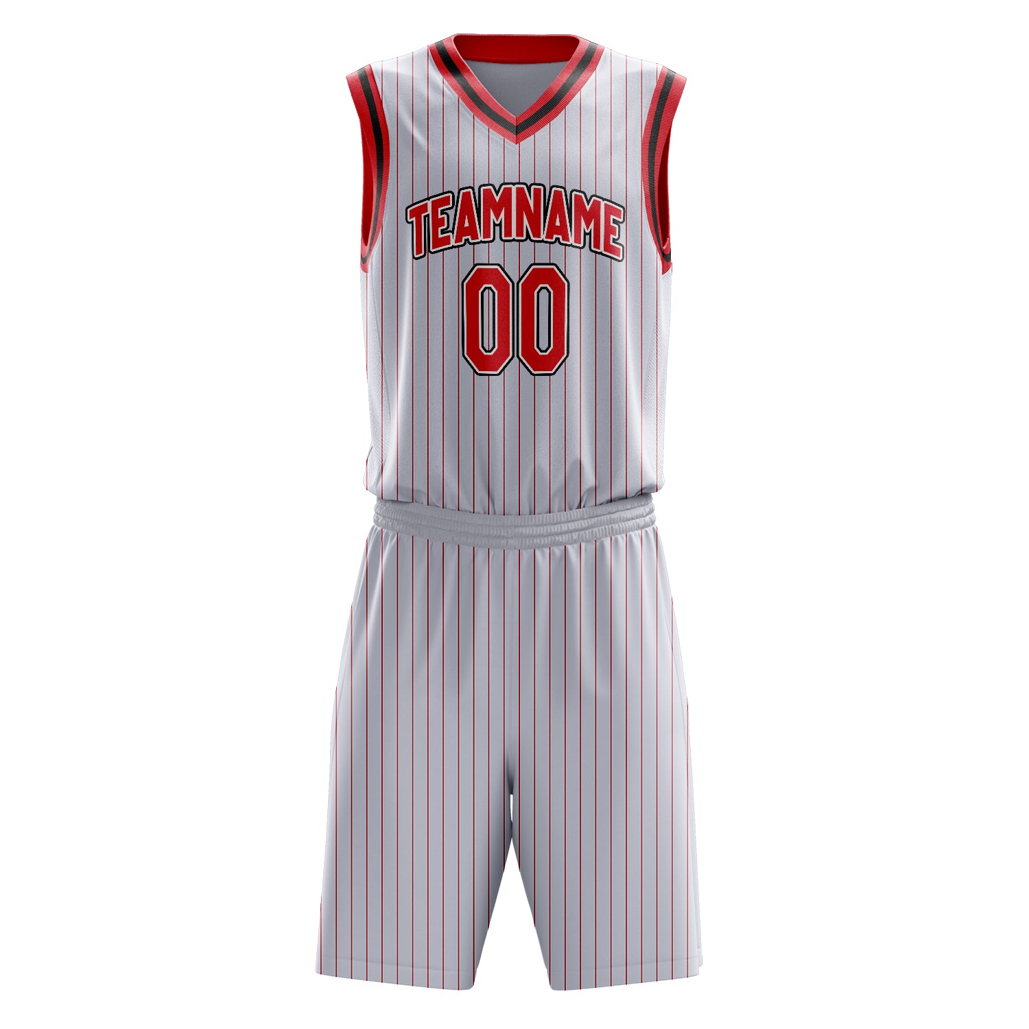 Custom White Red Pinstripe Basketball Set
