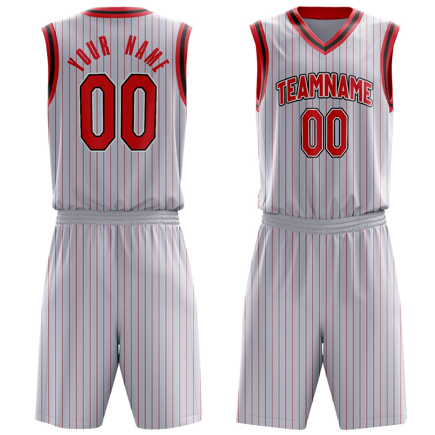 Custom White Red Pinstripe Basketball Set