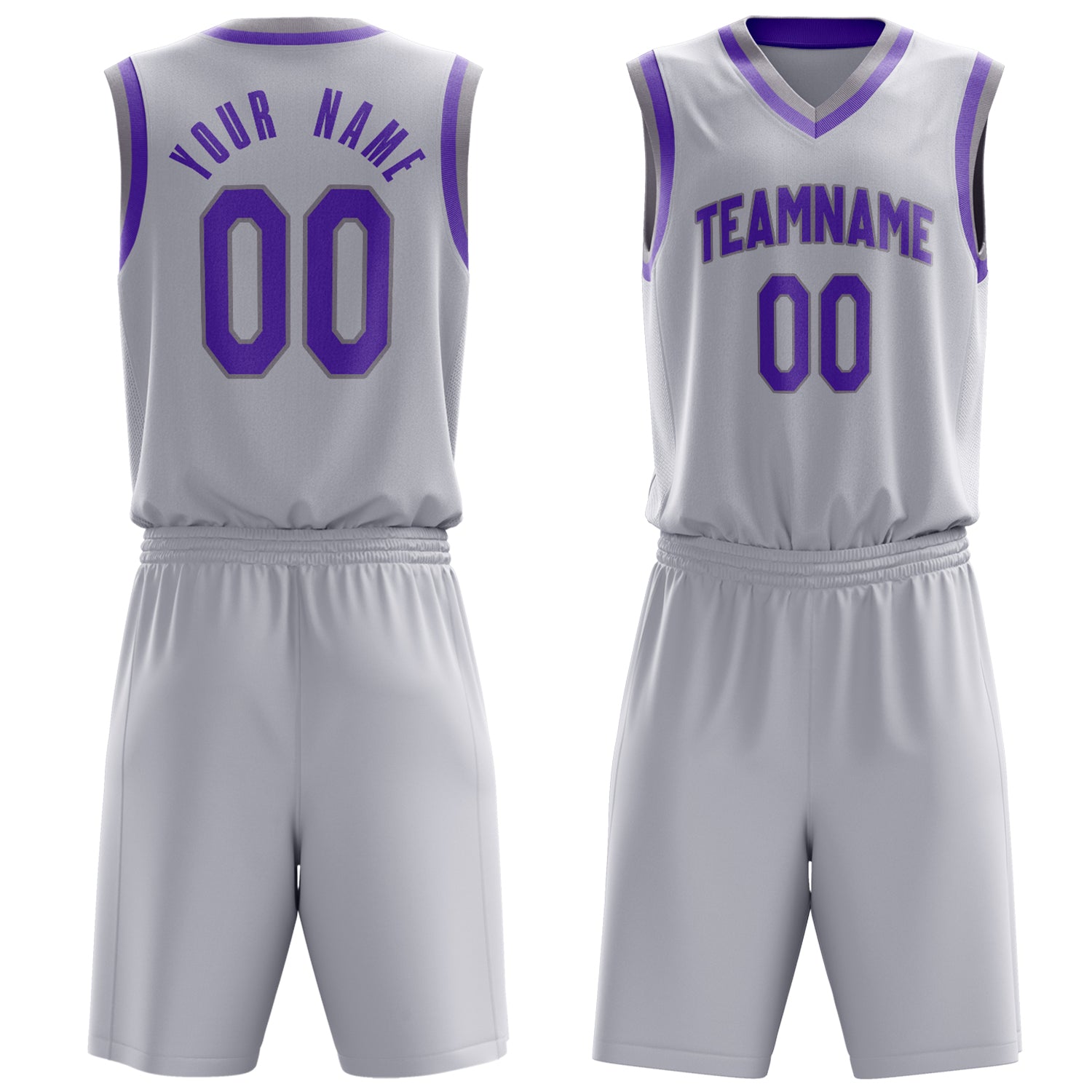 Custom White Purple Solid Color Basketball Set