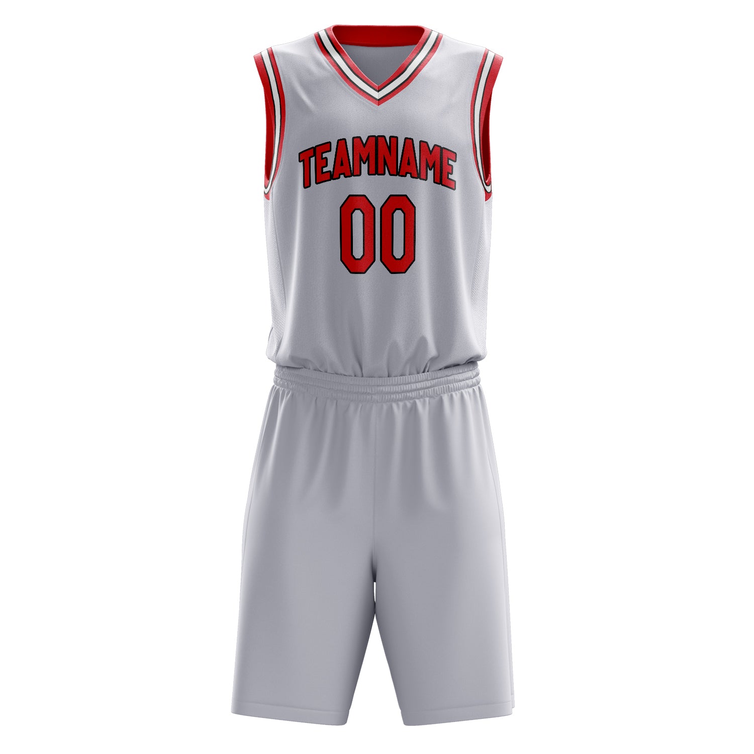 Custom White Red Solid Color Basketball Set