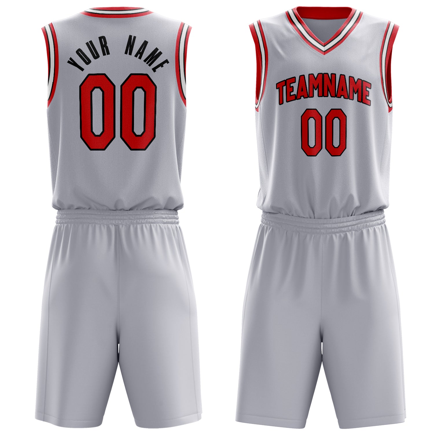 Custom White Red Solid Color Basketball Set