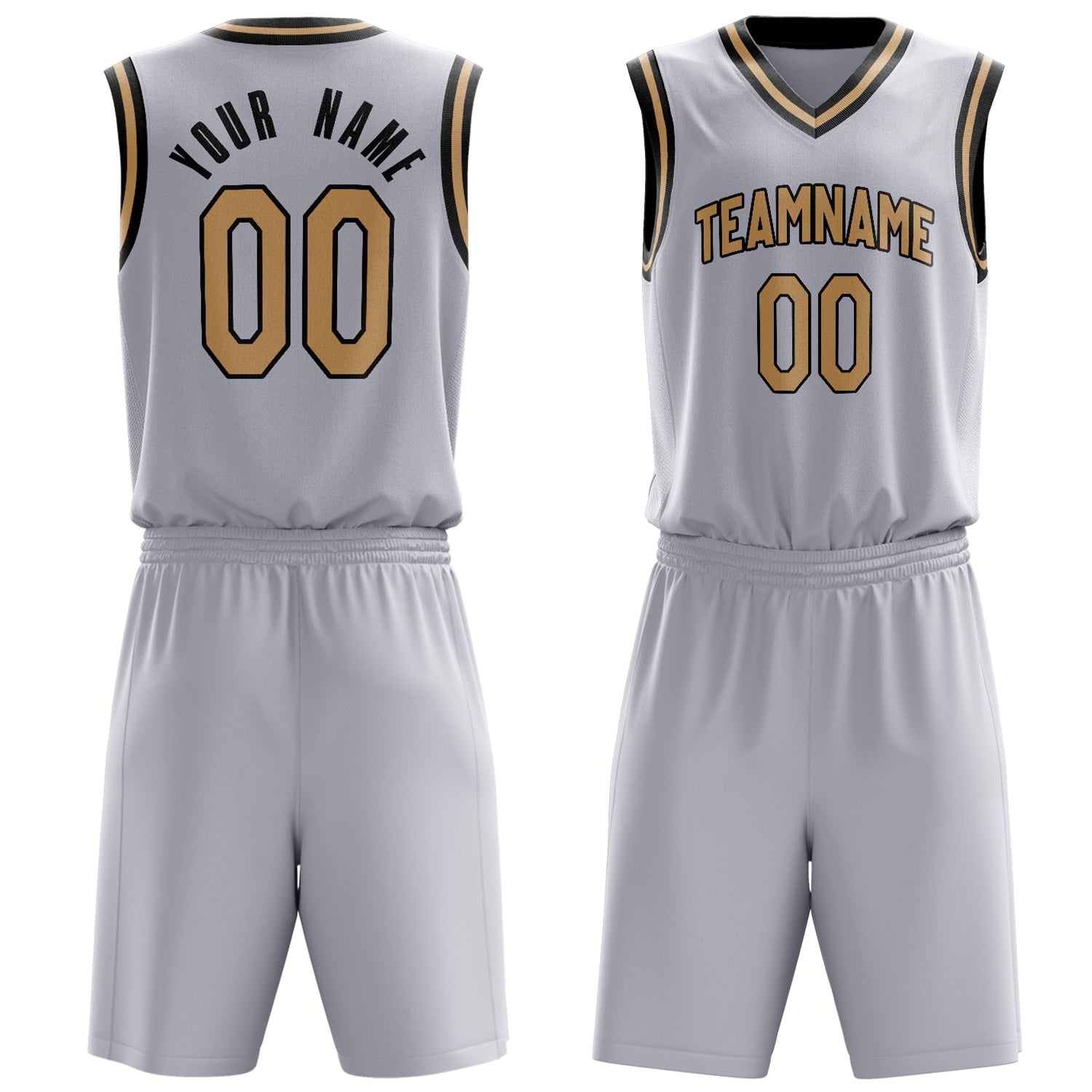 Custom White Old-Gold Solid Color Basketball Set