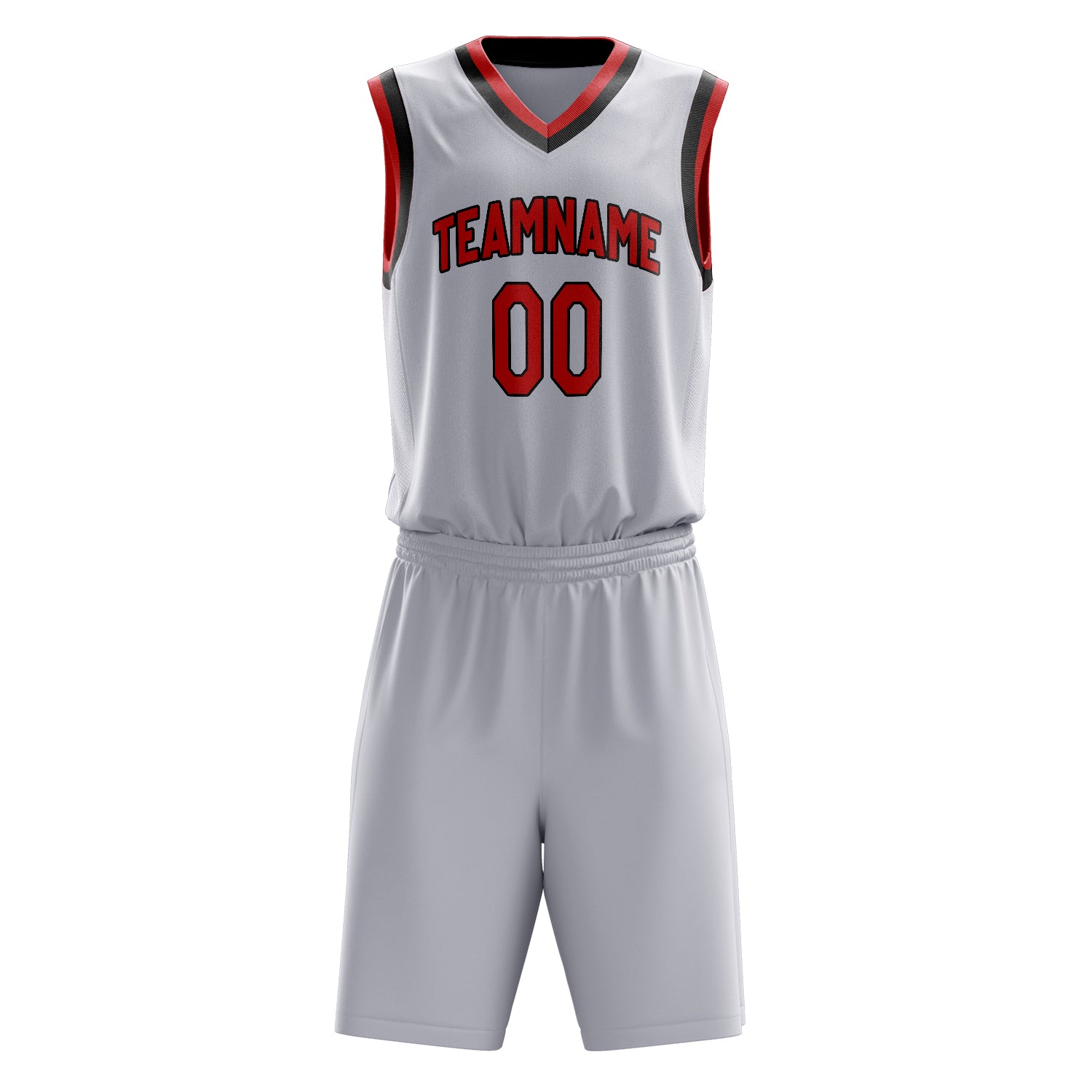 Custom White Red Solid Color Basketball Set