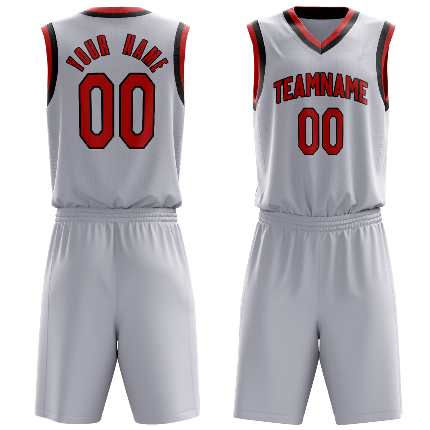 Custom White Red Solid Color Basketball Set