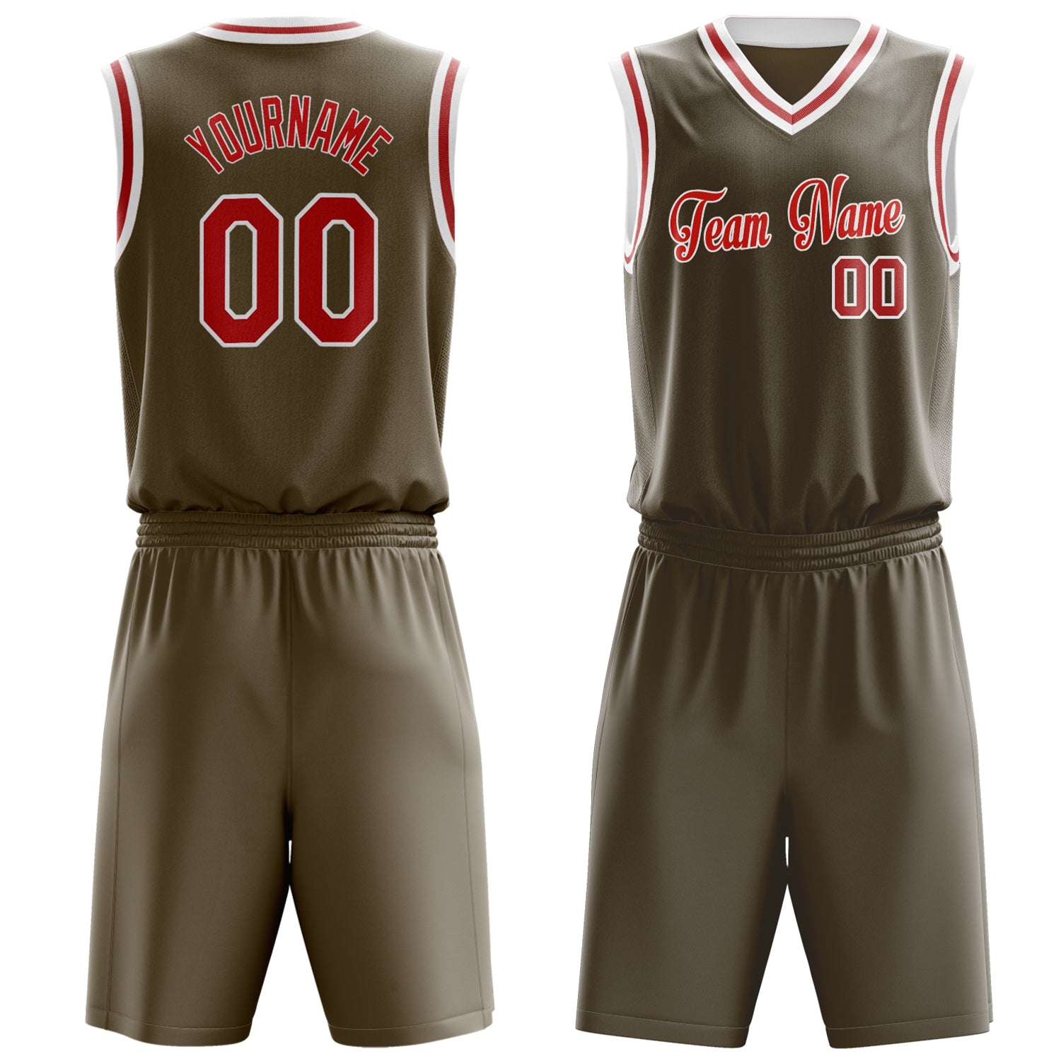Custom Olive Red Solid Color Basketball Set
