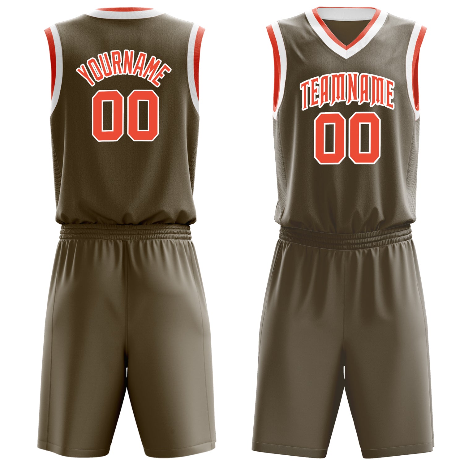 Custom Olive Orange Solid Color Basketball Set