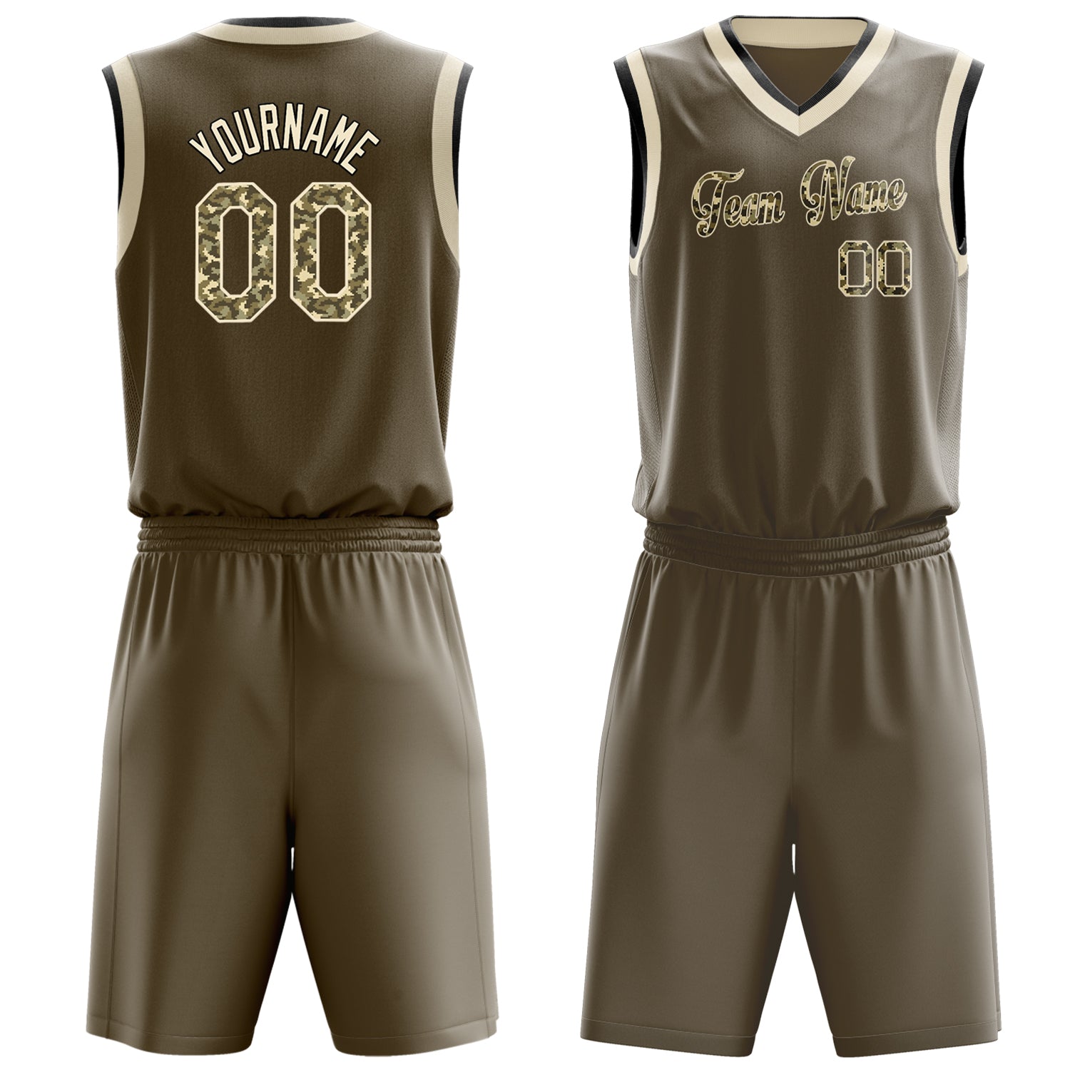 Custom Olive Camo Solid Color Basketball Set