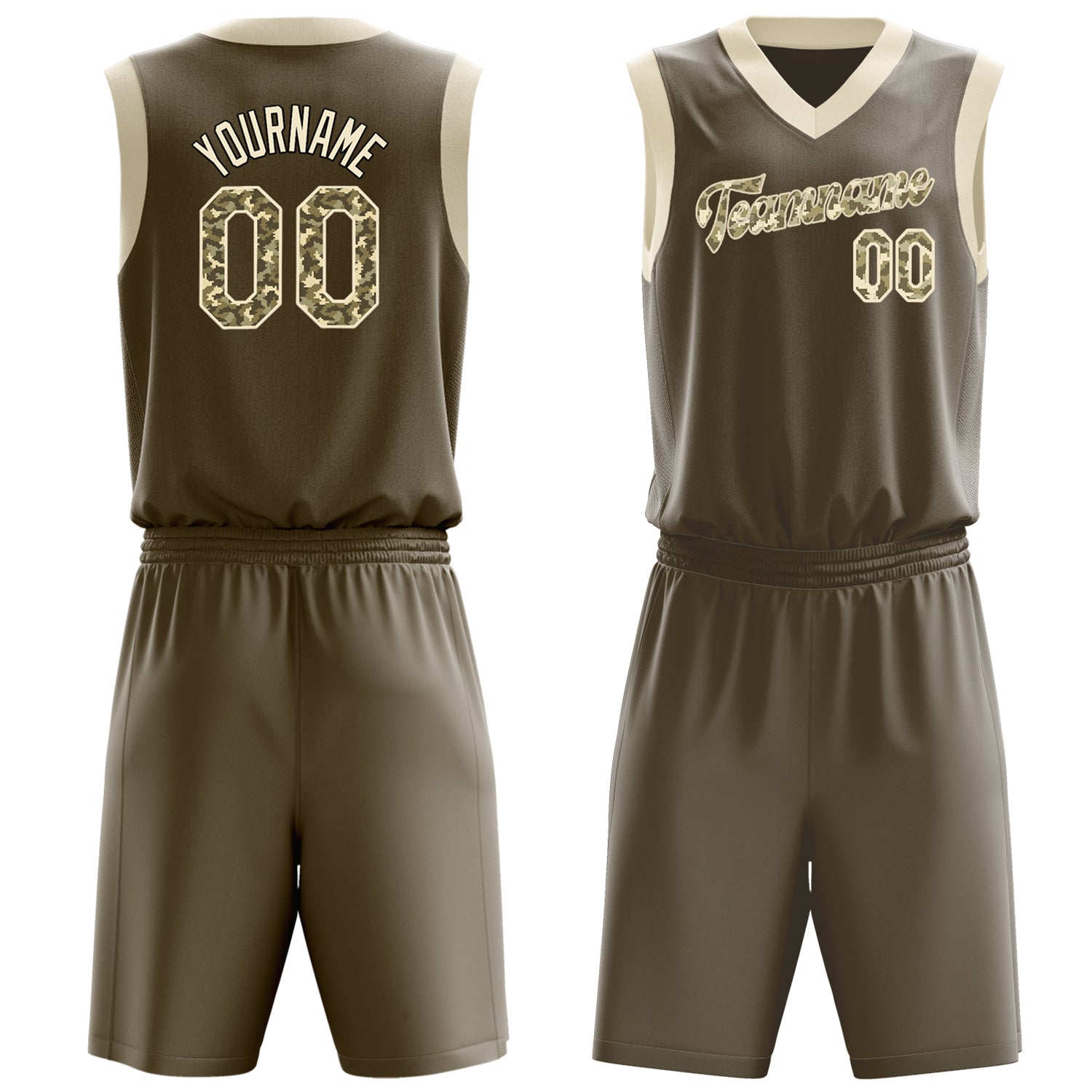 Custom Olive Camo Solid Color Basketball Set