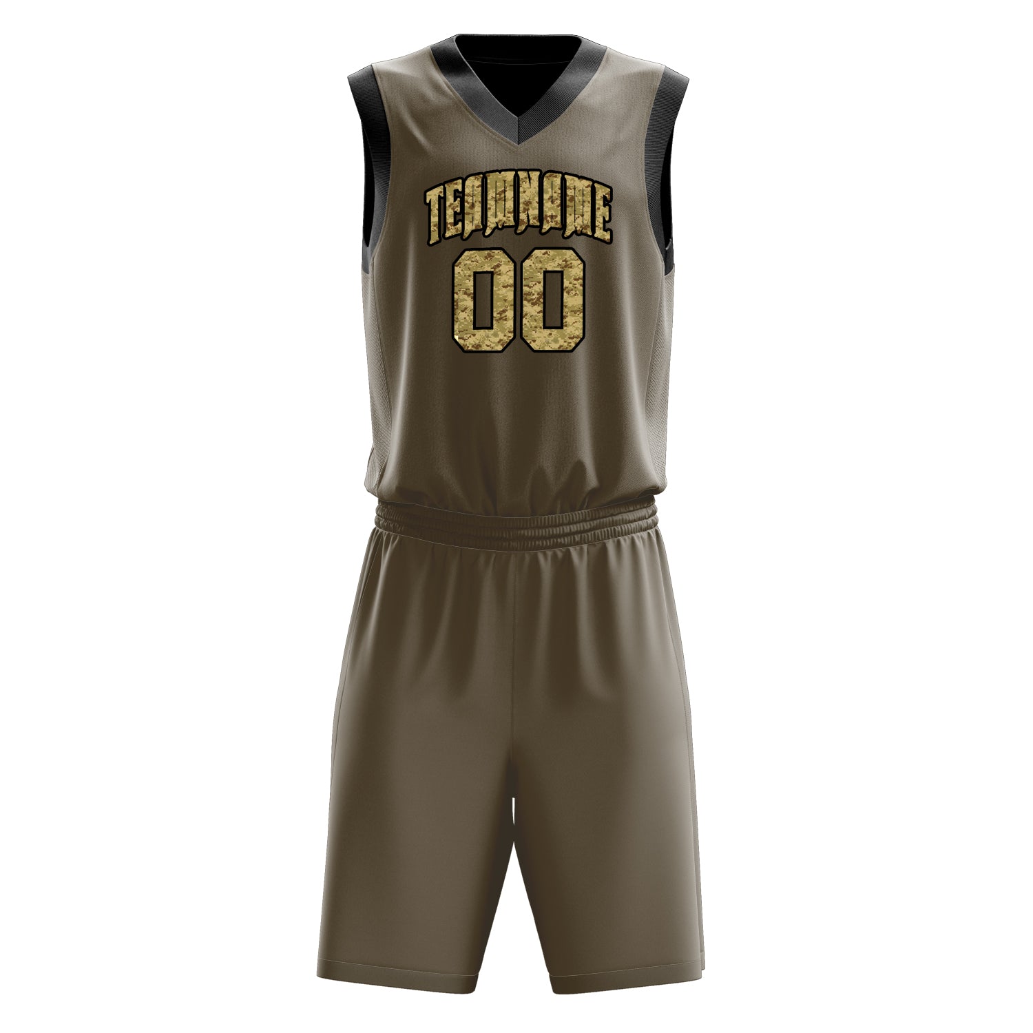 Custom Olive Camo Solid Color Basketball Set