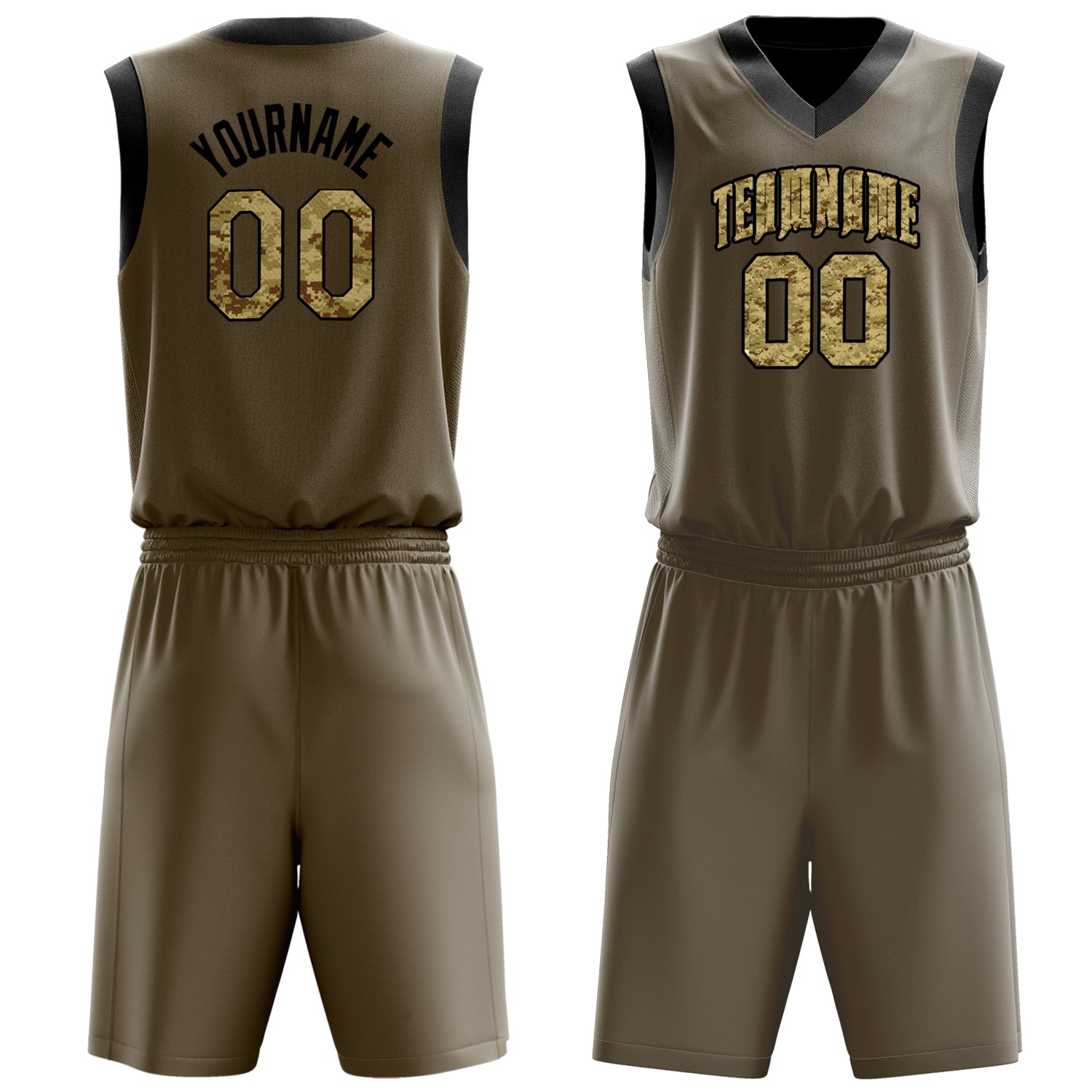 Custom Olive Camo Solid Color Basketball Set