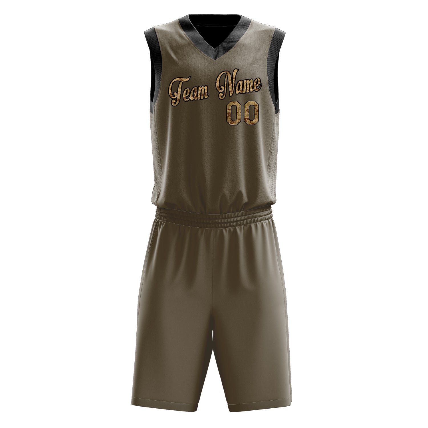Custom Olive Camo Solid Color Basketball Set